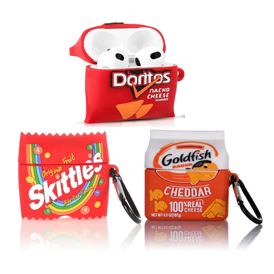 (3Pack) Case for Airpods 3rd Generation Silicone Airpods 3 Case Protective Cover with Food Icon Brands Skin Design with Keychain (Goldfish+Candy1+Candy2)